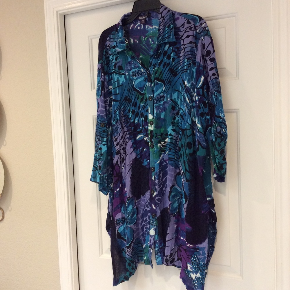Roaman's Plus Size 22W Asymmetrical Hem Blouse Top